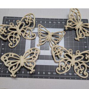 Syroco Butterfly Wall accent HOMCO lot of 5 white faux wood plastic MCM